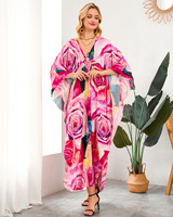 Robe de plage imprimée grande taille pour femme, 100 % polyester, séchage rapide, protection solaire, col en V, manches chauve-souris, coupe ample