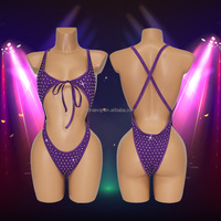S691 Nouvelle Arrivée Tenues Scintillantes de Danseuse Body Exotique Strass Taille Unique pour Pole Dance et Ballet en Spandex et Nylon
