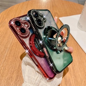เคสโทรศัพท์แบบแม่เหล็กติดขนนกไล่เฉดสีประดับเพชร สำหรับ iPhone 16ProMax 13  แบบกระจกแต่งหน้าเคลือบเงา 14/15pro  เคสนิ่มสำหรับสาวๆ - Product Image 3