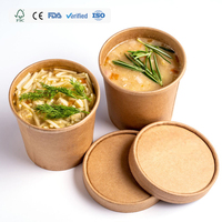 25oz 32oz Rond Personnalisé Kraft Soupe Salade Bol en Papier Récipient Alimentaire 195mm Chauffé Large Bouche Kraft Bols avec Couvercle Transparent
