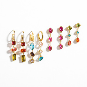 Boucles d'oreilles clous Jeding en tungstène électroplaqué avec zircon coloré et pompon, style luxe léger, niche haut de gamme, Europe et Amérique, pour femme - Product Image 5
