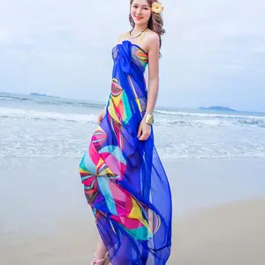 140x190cm Pareo Scarf Women Sarongs Beach Cover Up Summer Chiffon Scarves Geometrical Design Plus Size Towel