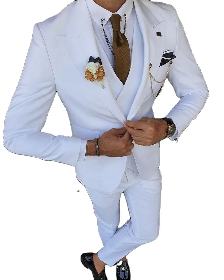 Новый дизайн, однотонные мужские костюмы, 3 шт., приталенные Свадебные смокинги, блейзер для жениха на выпускной, мужской костюм, мужской пиджак + брюки + жилет