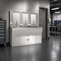 Station de lavage médical professionnelle à trois postes, robuste, en SUS304, avec système de capteur intégré