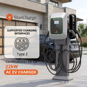 Station de recharge intelligente pour véhicules électriques compacte 44 kW à double sortie Starcharge Saturn IP55 IK10 OCPP 16J certifiée MID pour lieu de travail - Product Image 1