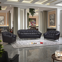 Ensemble de canapés de bureau sectionnels confortables en cuir PU noir de style européen traditionnel avec pieds en métal pour usage domestique ou professionnel