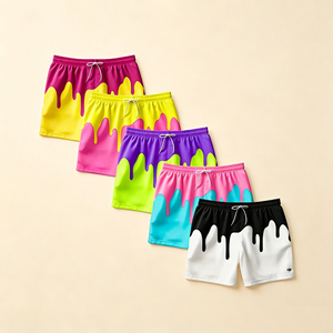 Shorts personnalisés aux motifs colorés et vibrants, shorts papa et fils, 100% micro-stretch polyester, tenues assorties, maillots de bain - Product Image 2