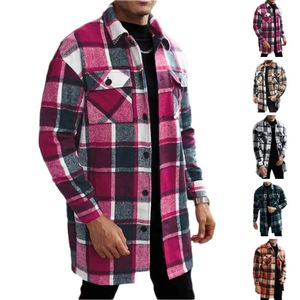 Camisa a cuadros de manga larga informal para hombre, corte ajustado, primavera, poliéster, bolsillo con parche 3D - Product Image 1
