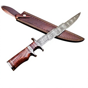 Cuchillo Bowie Kris de Acero de Damasco Hecho a Mano con Mango de Madera de Palisandro y Borde Liso para Acampar al Aire Libre - ¡En Venta Online! - Product Image 4
