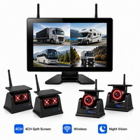 Système de caméra de véhicule sans fil AHD 4 canaux 10,1 pouces 1080P avec vision nocturne, moniteur tactile IPS, étanche IP68, écran partagé pour camion, camping-car, bus