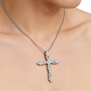 CUSTOM SILVER 10K/14K/18K GOLD PLATED LAB GROWN CVD DIAMOND CLASSIC ENGAGEMENT GIFT SWEATER <b>CHAIN</b> NECKLACE <b>CROSS</b> PENDANT - Product Image 2