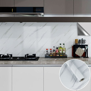 Papier peint vinyle auto-adhésif imperméable à l'eau pour <span class=keywords><strong>cuisine</strong></span> moderne, motif géométrique en marbre blanc, rouleau auto-adhésif - Product Image 2