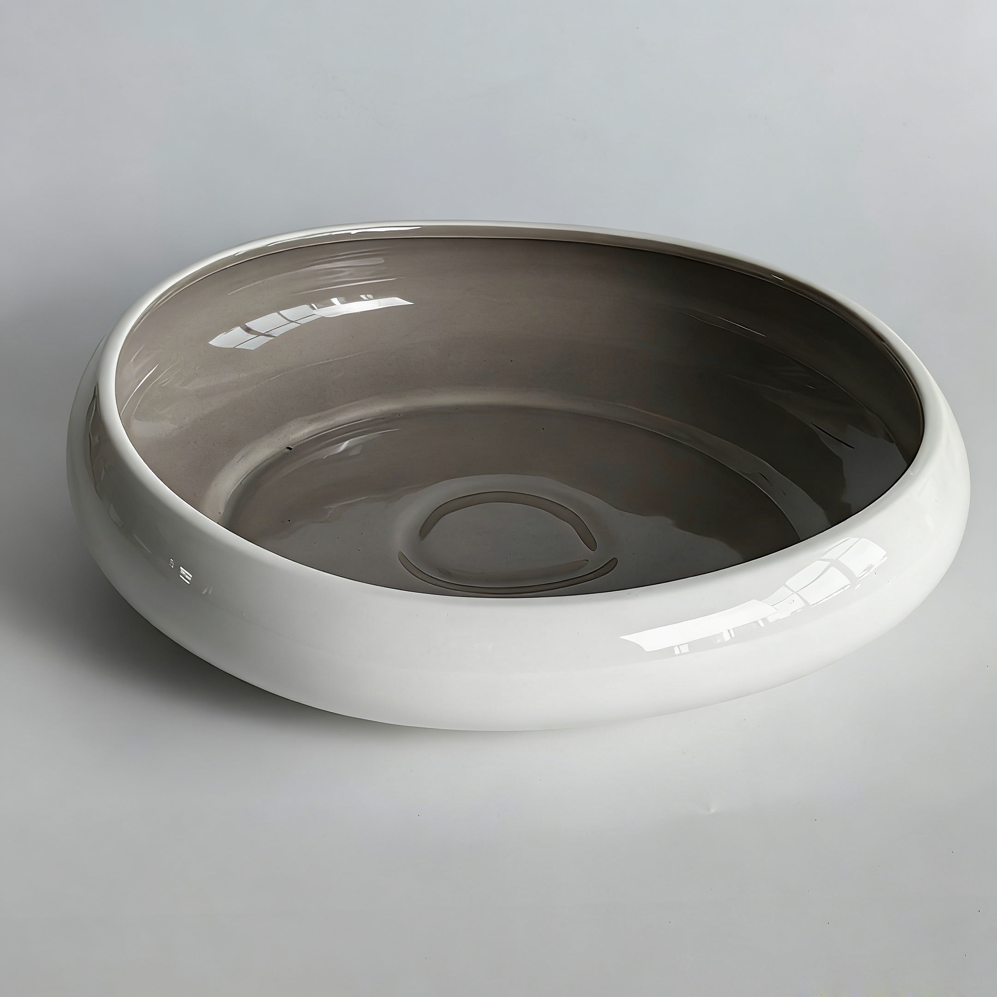 Bol à soupe en pierre de 10 pouces - intérieur gris, extérieur blanc