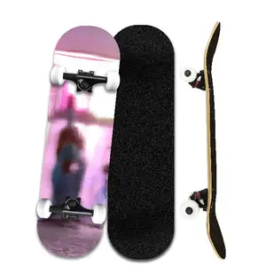 Custom Wijn Rode Foliedruk Compleet Skateboard Met Wielen En Vrachtwagens Maple Skate Board Compleet