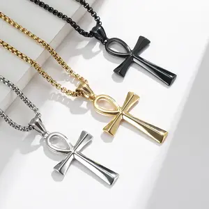 Religious Punk Faith Based Fashion Male Men Stainless Steel Anka Crucifix Cross Symbol Necklaces Pendant Jewelry Party Wholesale