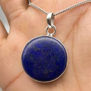 Joyería Bohemia hecha a mano para mujer, collar con colgante de piedras preciosas redondas de lapislázuli, chapado en oro y rodio - Product Image 6