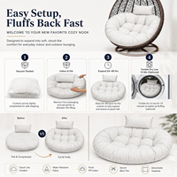 Coussin de remplacement pour fauteuil œuf résistant à l'eau, en coton PP haute résilience, avec oreiller de tête amovible, compatible avec les fauteuils Papasan
