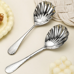 S040 <b>Shell</b> Shaped Serving Spoon 304 Stainless Steel Hammered Polished Durable Household Tableware - Product Image 4
