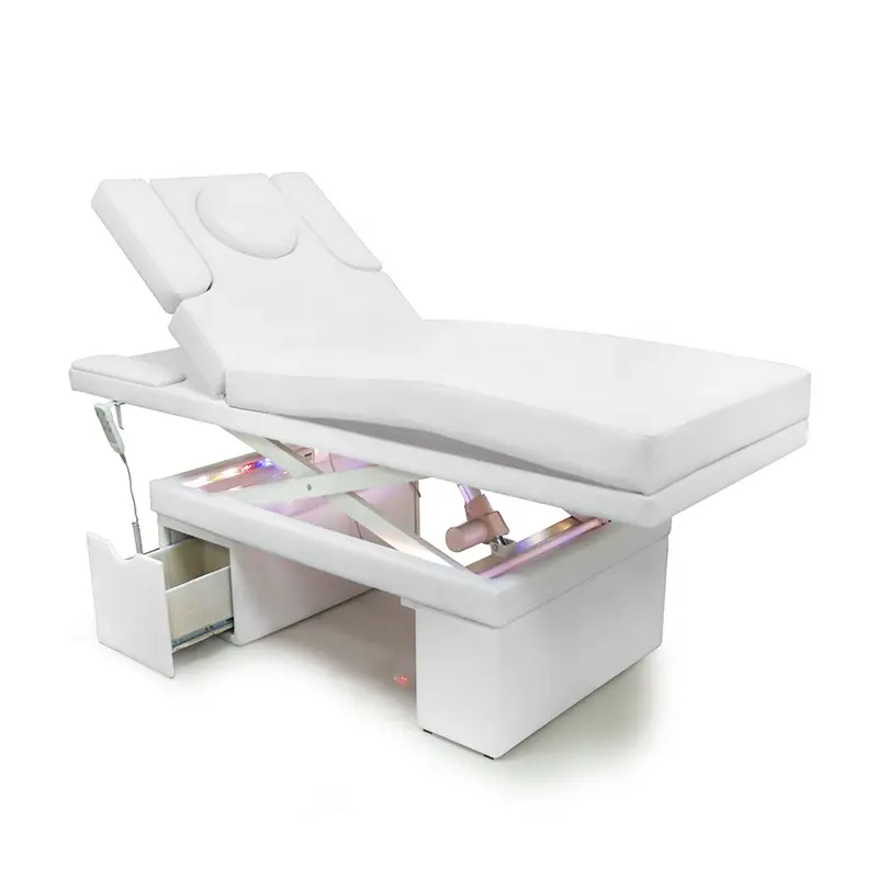 LED Esthetician yüz sandalye 2 bölümler çok fonksiyonlu elektrikli kozmetik Spa sedyeler güzellik salonu masaj masa yatak
