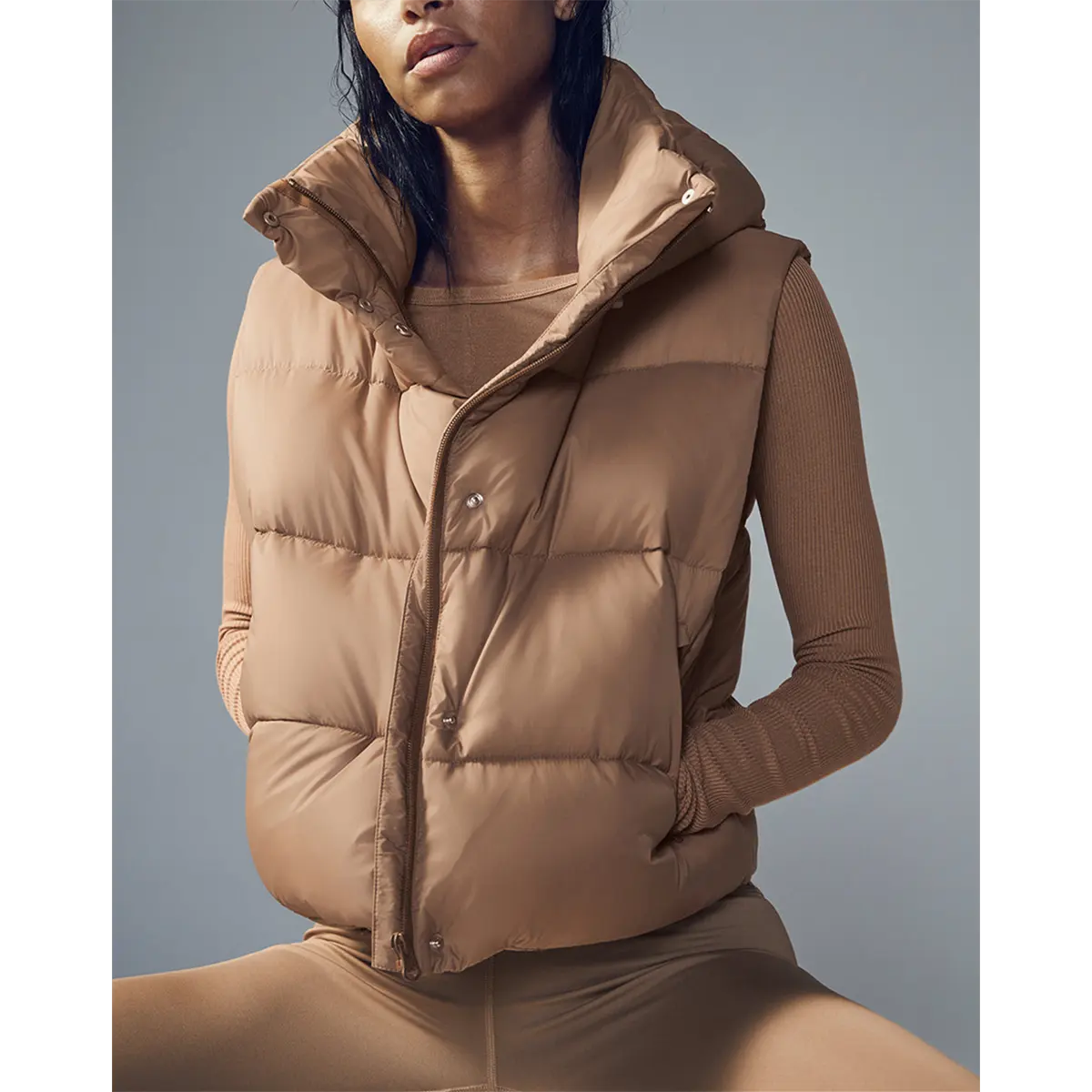Chaleco acolchado de invierno personalizado de alta calidad para mujer, chaqueta sin mangas acolchada informal, chaleco con capucha de plumón de pato, abrigo