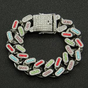 Pulsera de Cadena de Aleación con Diseño Geométrico Innovador y Pedrería Colorida, Estilo Hiphop, Pulseras para Hombre, Joyería de Moda, Gran Venta - Product Image 2