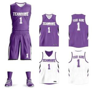 Paket seragam basket penuh, Quickdry tersublimasi reversibel warna merah desain seragam basket Eropa - Product Image 4