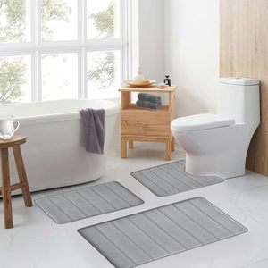 Juego de 3 Alfombras de Baño de Espuma Viscoelástica Antideslizantes, Absorbentes, Afelpadas y con Diseño de Mechones, Lavables a Máquina, Decoración para el Hogar - Product Image 2