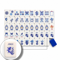 En gros, en stock : Jeu de 160 tuiles de Mahjong américain de luxe en porcelaine bleue et blanche, gravées au laser, en acrylique, format voyage