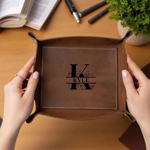 Handmade Genuine Leather <b>Foldable</b> Valet Personalized <b>Desk</b> Organizer Home Office Decorative Catchall Dice Tray - Product Image 3
