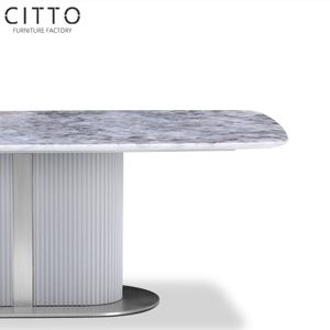 Cơ sở đá trắng tùy chỉnh với hiệu ứng đá cẩm thạch in MDF chải Bàn cà phê cao cấp hiện đại cho phòng khách - Product Image 3