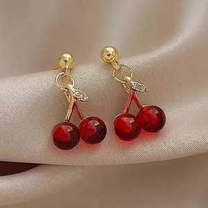 Juego de Joyería de Cereza Chapado en Oro de 18K para Mujer, Collar con Colgante de Cereza Roja, Pendientes Colgantes, Joyería con Temática de Frutas - Product Image 3
