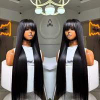 Wig Rambut Asli Tanpa Lem, Model Bang Lurus, Harga Grosir Murah, Wig Berponi, Rambut Virgin Mentah dengan Kutikula Tertata Rapi untuk Wanita Kulit Hitam