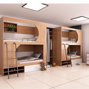 Cama litera cápsula espacial para albergue juvenil, litera doble de madera para albergue juvenil, cama todo incluido para apartamento tipo dormitorio alto y bajo - Product Image 4