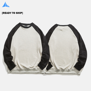 360gsm manga raglán contraste <span class=keywords><strong>Color</strong></span> bloque sudadera suelta gota hombro manga larga cuello redondo Camiseta láser parche bordado - Product Image 1