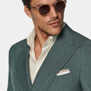 <span class=keywords><strong>Abito</strong></span> <span class=keywords><strong>doppiopetto</strong></span> sottile da banchetto da uomo in misto lana verde medio nuova estate, seta e canapa - Product Image 3