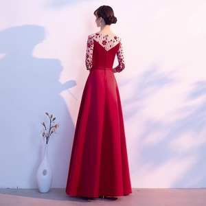 Elegant <b>A</b>-<b>Line</b> Evening <b>Dress</b> With 3D <b>Patterns</b> Empire Waist Scoop Neck Long Sleeve For Choir Performance And Events - Product Image 5