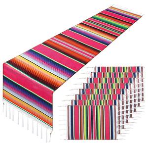 Camino de mesa arcoíris, camino de mesa mexicano, banquete de hotel y decoraciones de boda, camino de mesa mexicano con flecos - Product Image 1