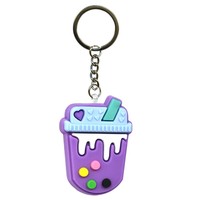 ODM OEM Vente en gros de porte-clés en plastique personnalisés, pendentifs mignons en forme de beignets et de tasses de thé au lait, porte-clés en PVC rigide et souple