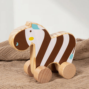 Marche-bébé en bois <span class=keywords><strong>Zèbre</strong></span> avec tambour, jouet à pousser, trotteur d'éveil pour l'apprentissage de la marche des tout-petits, blocs de construction - Product Image 1