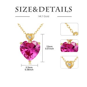 Custom 14K Gold Heart Pink Tourmaline October Birthstone <b>Necklace</b>, Women Birthday Anniversary Valentines Gift Love Gem Pendant - Product Image 2