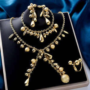 Bulk Textured Bead glamorous pendant necklace fashion drop earrings bracelet fine rings 18k gold plated fashion jewelry set - Product Image 3