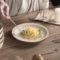 Service de table en céramique vintage gaufré, assiettes et bols, vaisselle de luxe sous glaçure