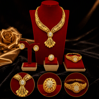 Parure de bijoux plaqué or style indien avec collier, bracelet, boucles d'oreilles et bagues, pour mariage à Dubaï, pour femme