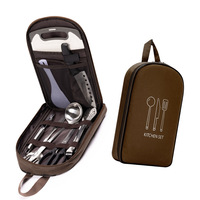Ensemble de vaisselle portable moderne en acier inoxydable de 9 pièces pour le camping, la cuisine en plein air