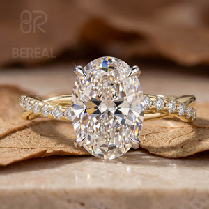 Bague de fiançailles en diamant de laboratoire certifié IGI VVS, personnalisée en argent 925, diamant ovale créé en laboratoire, bague torsadée en forme de vigne, bijoux pour femmes - Product Image 1