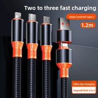 Kabel Data Pengisian Cepat 1m dengan Konektor Lightning/Micro USB/Type-C untuk Ponsel, Hadiah Tenun Kuda Tahun Baru, 2-tow 3-head
