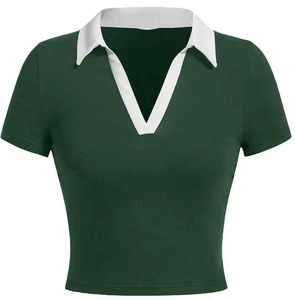 Polo de Manga Corta para Mujer, Color Sólido Personalizado, Tejido Transpirable, Corte Casual, Largo Regular - Product Image 1