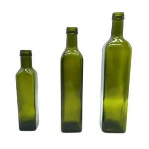250ml 500ml 750ml Antique Green Square Marasca Glass Olive Oil Bottle With Aluminum Cap