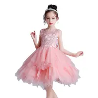 אירופאי סגנון ילדה נסיכת מסיבת שמלת אופנה רקום ילדה שמלות חתונה מסיבת רב שכבה רשת מסיבת ילדי שמלה