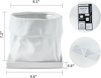 Pot de fleurs moderne de 8 pouces avec trou de drainage, soucoupe carrée, pour herbes/plantes, en forme de sac, pour décoration de jardin intérieur/extérieur, blanc